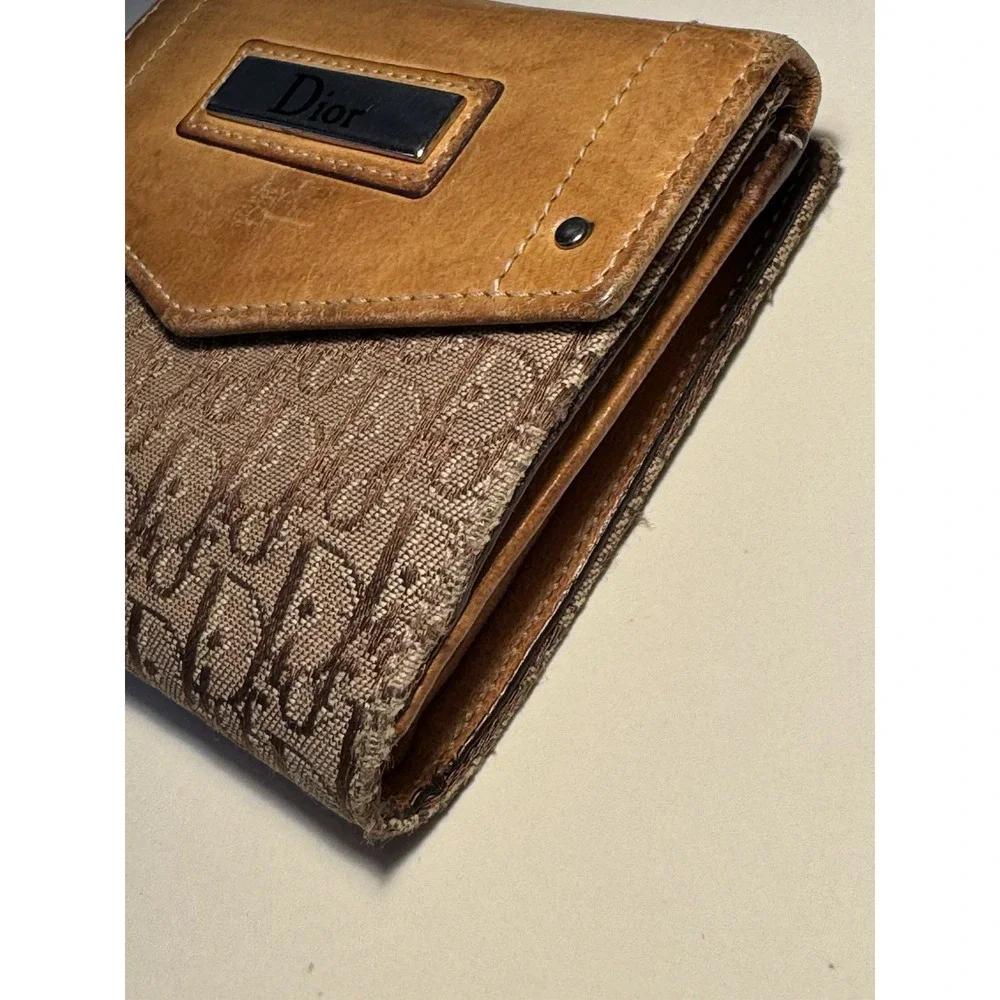 Christian Dior Beige Tan Trotter Canvas Leather Wallet